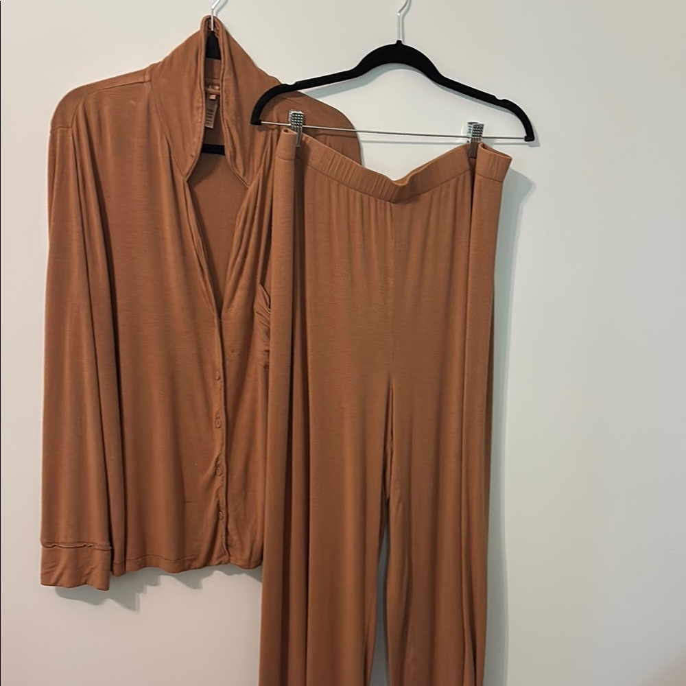 SKIMS Tan Pajama Set Soft Knit Intimates